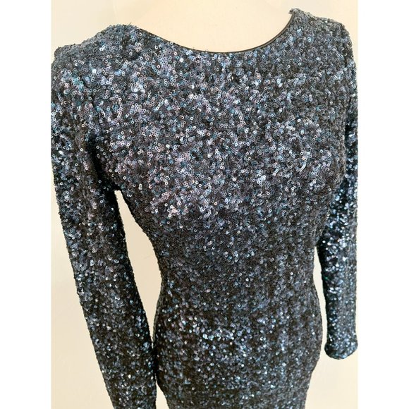 Dress the Population Sequin Mini Dress Long Sleeve Open Back Prom Formal Medium - Picture 2 of 9